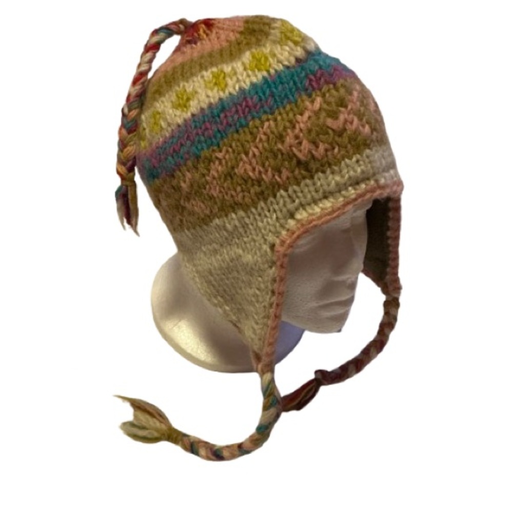 Hippie chic wool ear flap hat